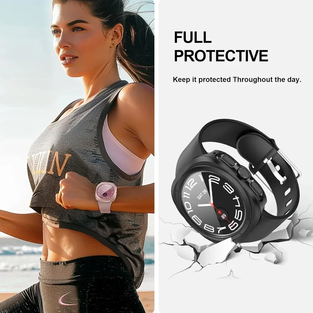 Glass+Case for Samsung Galaxy Watch 7/FE 40mm 44mm Waterproof PC Hard Bumper Galaxy Watch Ultra 47mm Cover+Screen Protector