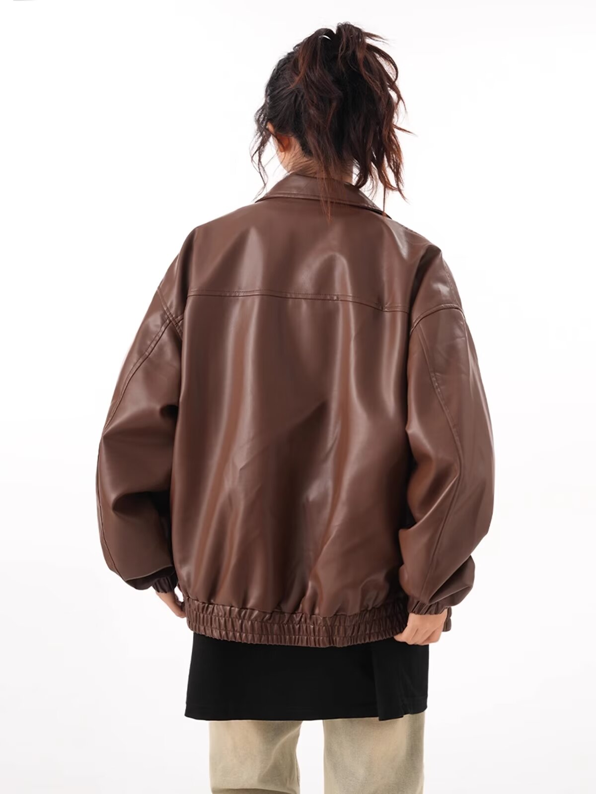 女性用合成皮革ふくらんでいるコート,長袖,ラペル,ジッパー,ヴィンテージ,ストリートウェア,女性のファッション,秋,2024