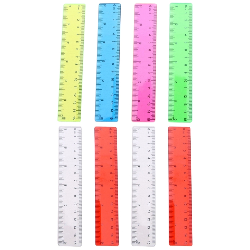 8 Pcs 15CM righello trasparente colorato righelli in plastica righello dritto infrangibile forniture per la matematica strumenti di misurazione per ufficio scolastico