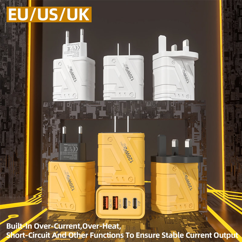 4 in 1 120W Fast Charging Charger Multi Ports USB Type C Charger Adapter For IPhone 16 15 Samsung Xiaomi Quick Charge Adapter