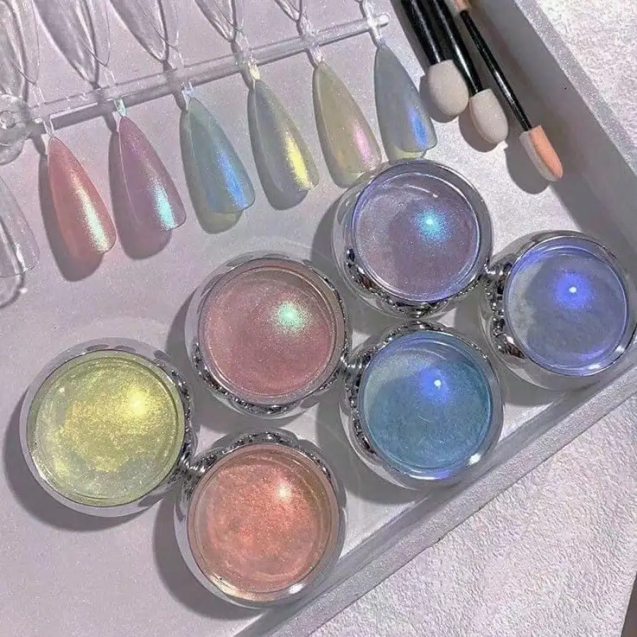 6pcs Auroras เล็บผง METALLIC Mirror Effect Holographic Chameleon Pigment สําหรับเล็บเจล Mermaid Dipping