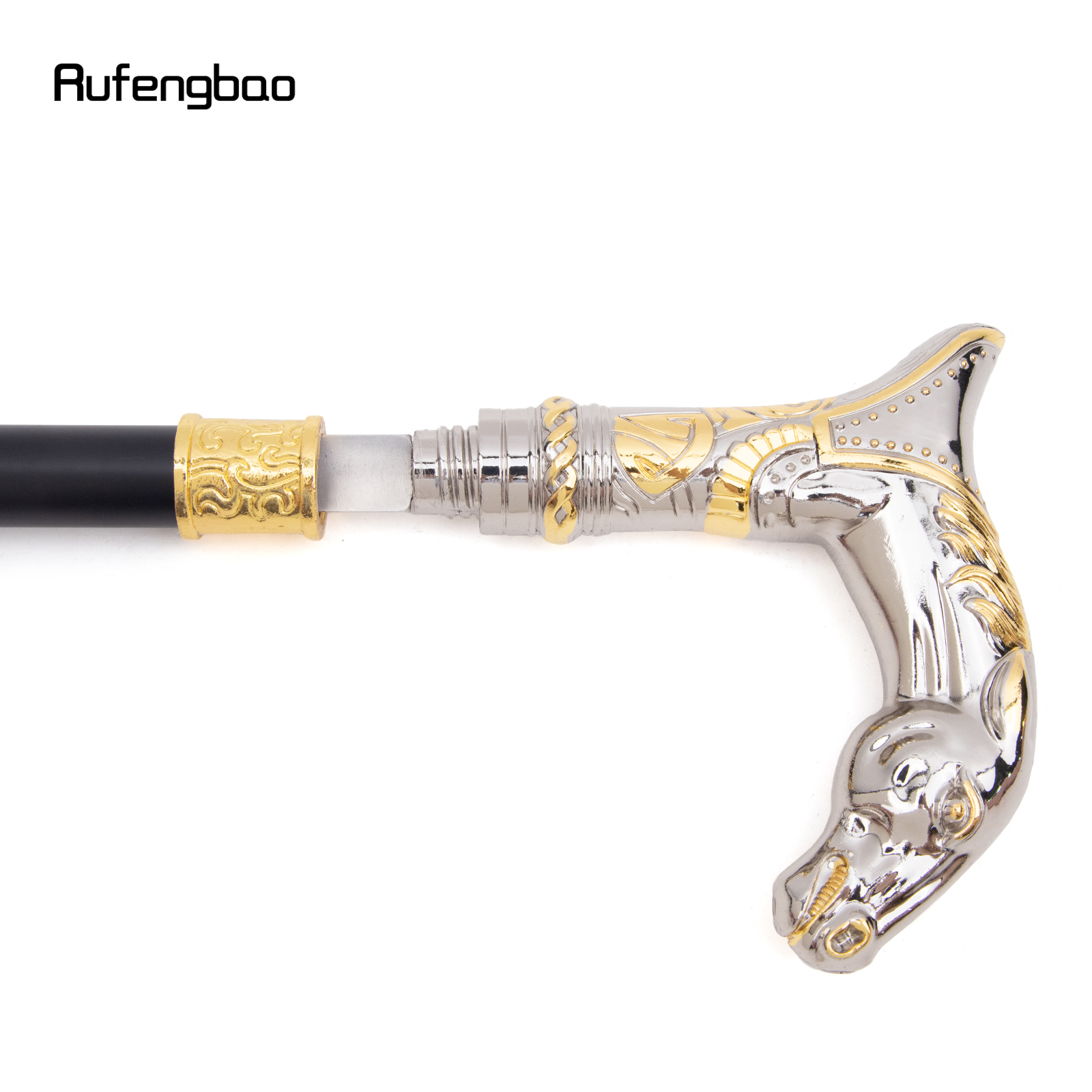 隠しプレート付き杖,金色の白い馬の頭,動物のシングルジョイント,杖コスプレクローザー,自己防衛ファッション,93cm