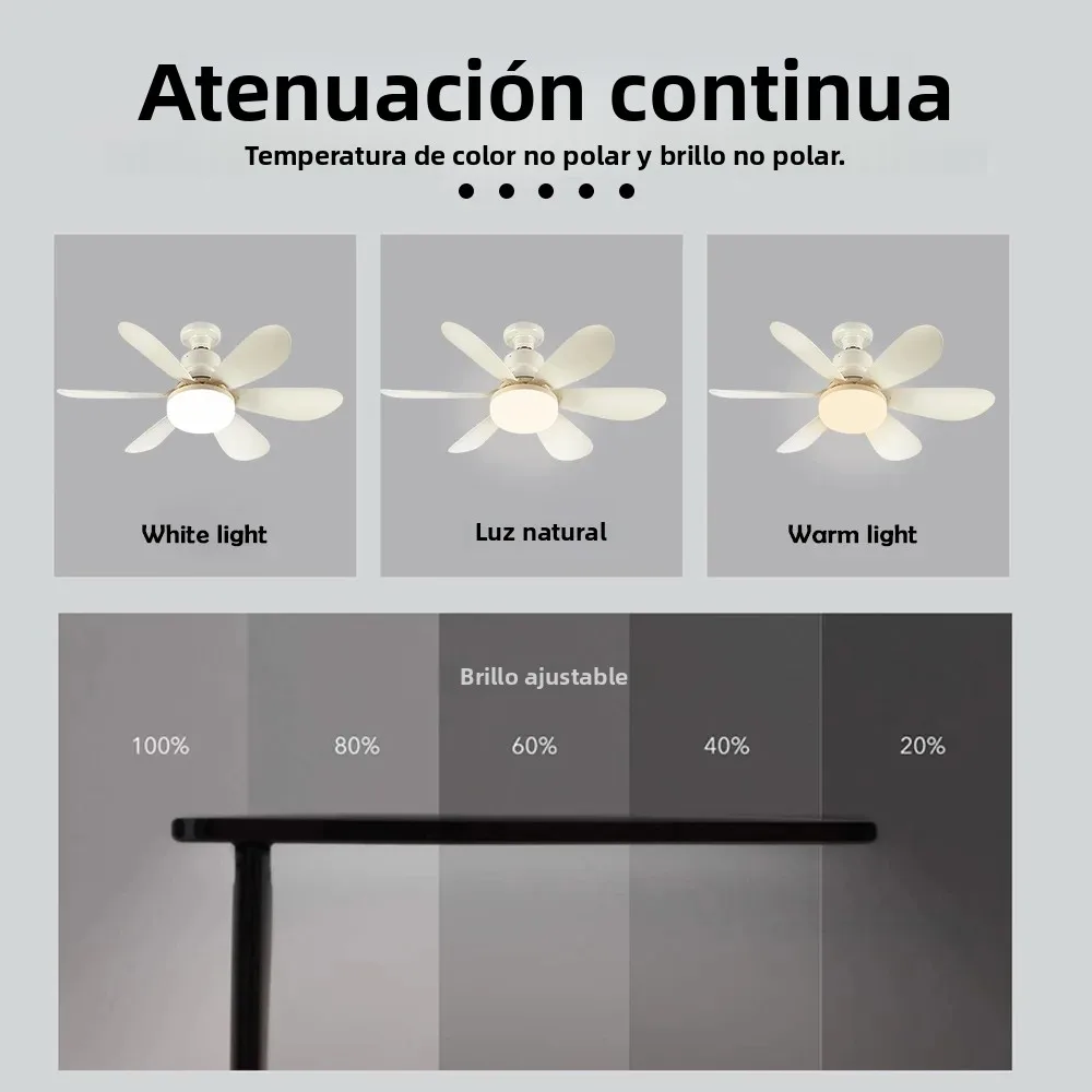 Ventilador de techo con Base E27 para el hogar, luces nocturnas LED de 30W, 3 modos de iluminación ajustables, Control remoto, ventilador de techo de alta energía eólica