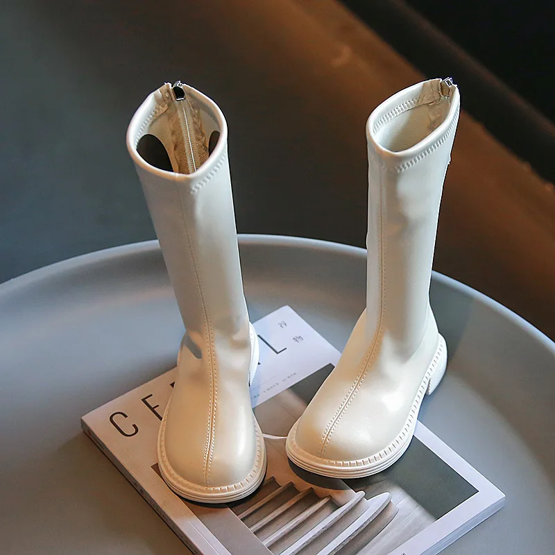 Meninas botas altas 2023 outono e primavera novo estilo japonês princesa passarela sapatos de couro moda infantil simples antiderrapante plutônio