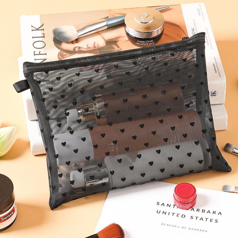 Mini bolsa de maquillaje transparente con forma de corazón para mujer, bolsa de almacenamiento de cosméticos para lápices labiales portátiles, bolsa de maquillaje pequeña Ins Clear Ctue, 1 Uds.