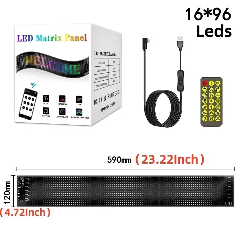 Aplicación multilingüe programable DIY desplazamiento publicidad señal LED pantalla de coche con control remoto Panel de píxeles de matriz impermeable 5V