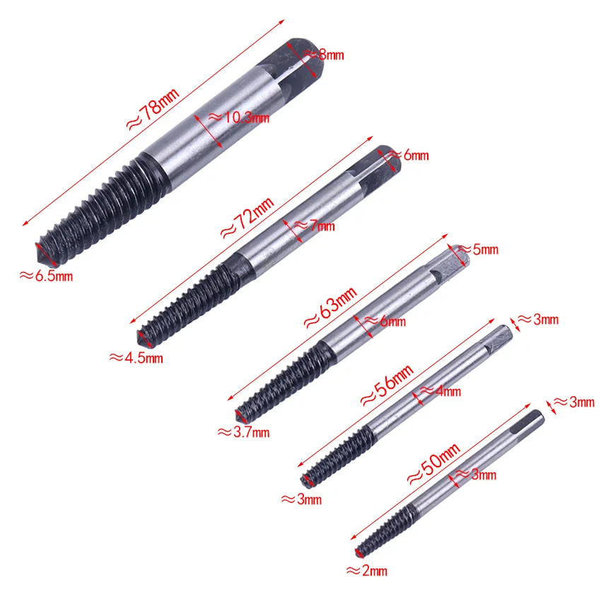 Aço quebrado parafuso broca conjunto, porca extrator, rolamento aço, guia parafuso removedor, tubulação de água do agregado familiar, fio remoção ferramenta de metal, 5 pcs