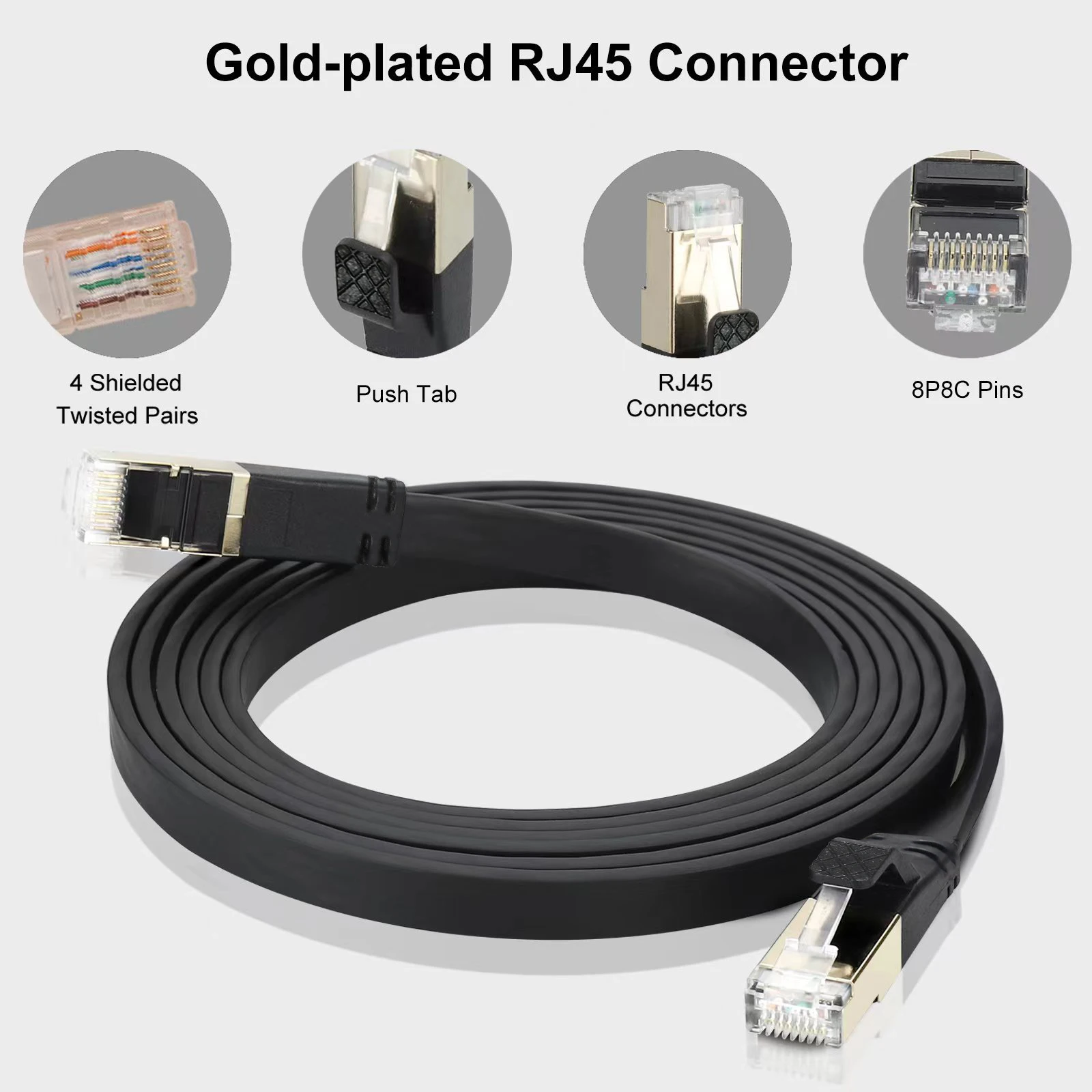 40Gbps Cat8 Ethernet Cable RJ 45 10 15 20 Meter Cat 8 2000MHz High Speed Internet Flat Network Cable White 8m 5m 3m 2m 1m RJ45