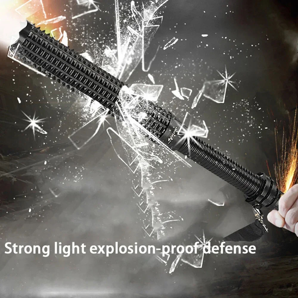 Linterna LED de bate de béisbol, aleación de aluminio, enfocable, con zoom, superbrillante, luz de mazza de autodefensa, bastón táctico, antorcha de emergencia
