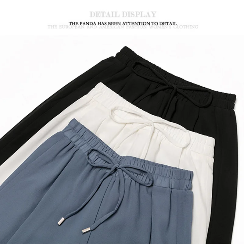 Calça elástica de perna larga feminina, culottes irregulares de bainha, camada dupla, calça coreana casual solta plissada de verão