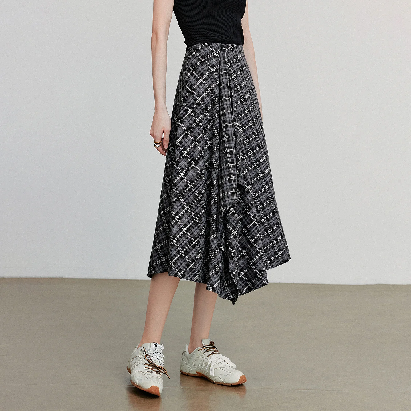 TOYOUTH Gonna da donna alla caviglia 2025 Autunno New Wave Style Retro Grid A Line Gonna ombrello irregolare