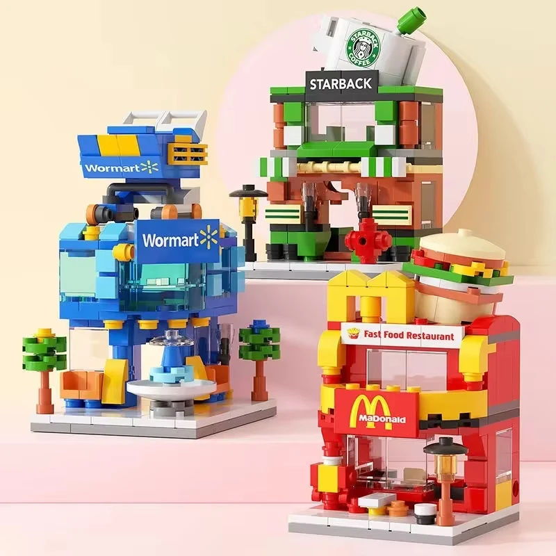 Para montar mini cidade comercial modelo de decoração de rua compatível com blocos de construção para brinquedos educativos infantis