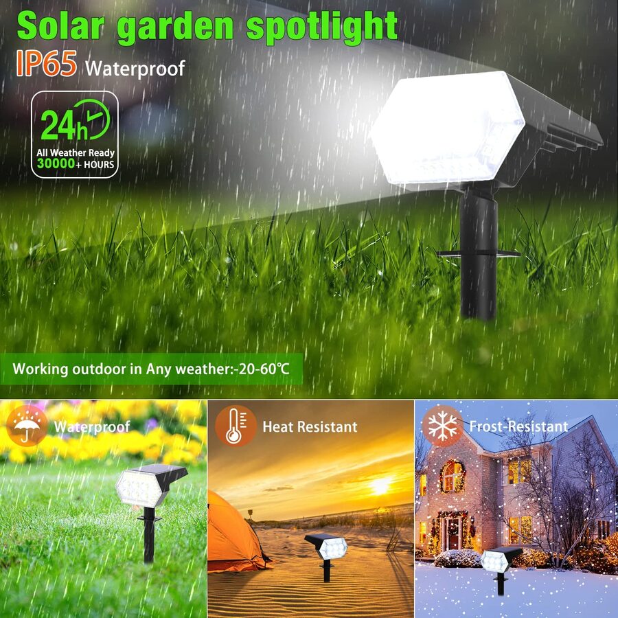 108 LED-Solarleuchten für den Außenbereich, Solarstrahler, Landschaftsstrahler, 92 LEDs, verstellbare Gartendekoration, warmweiße Lampe, IP65