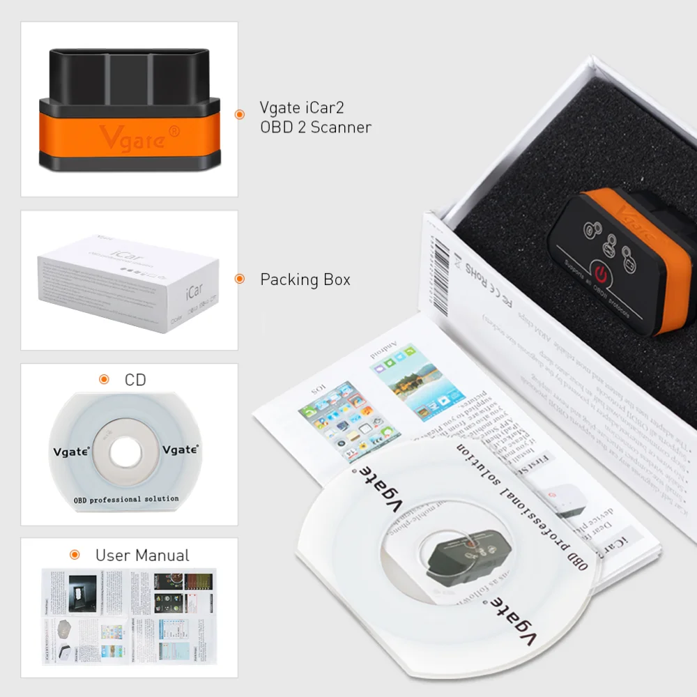 Icar2 OBD2 Scanner Vgate Icar Pro V2.3 Wifi/Bluetooth Voor IOS/Android Auto Obd Code Reader Diagnose tool Gratis Verzending Pk ELM327