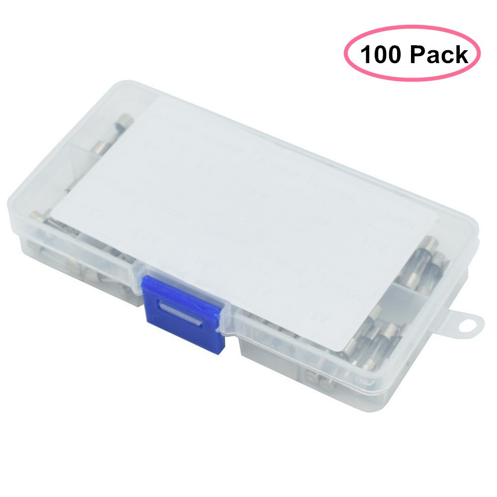 100pcs Fast-Blow Glass Tube Fuse Assorted Kit, 5x20mm 250V 10 Values Fuses 0.5A, 1A, 2A, 3A, 5A, 6A, 8A, 10A, 15A, 20A