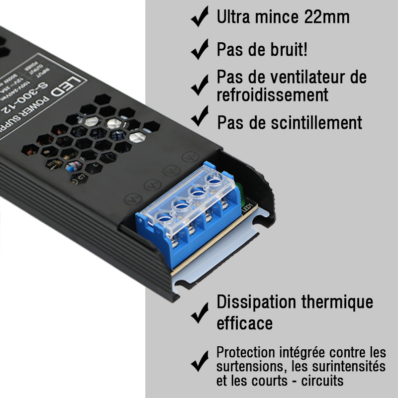 Alimentation électrique à tension constante 48W 60W 100W 150W 200W 300W 400W, pilote mince pour bandes LED, transformateurs d'éclairage DC 12V/24V