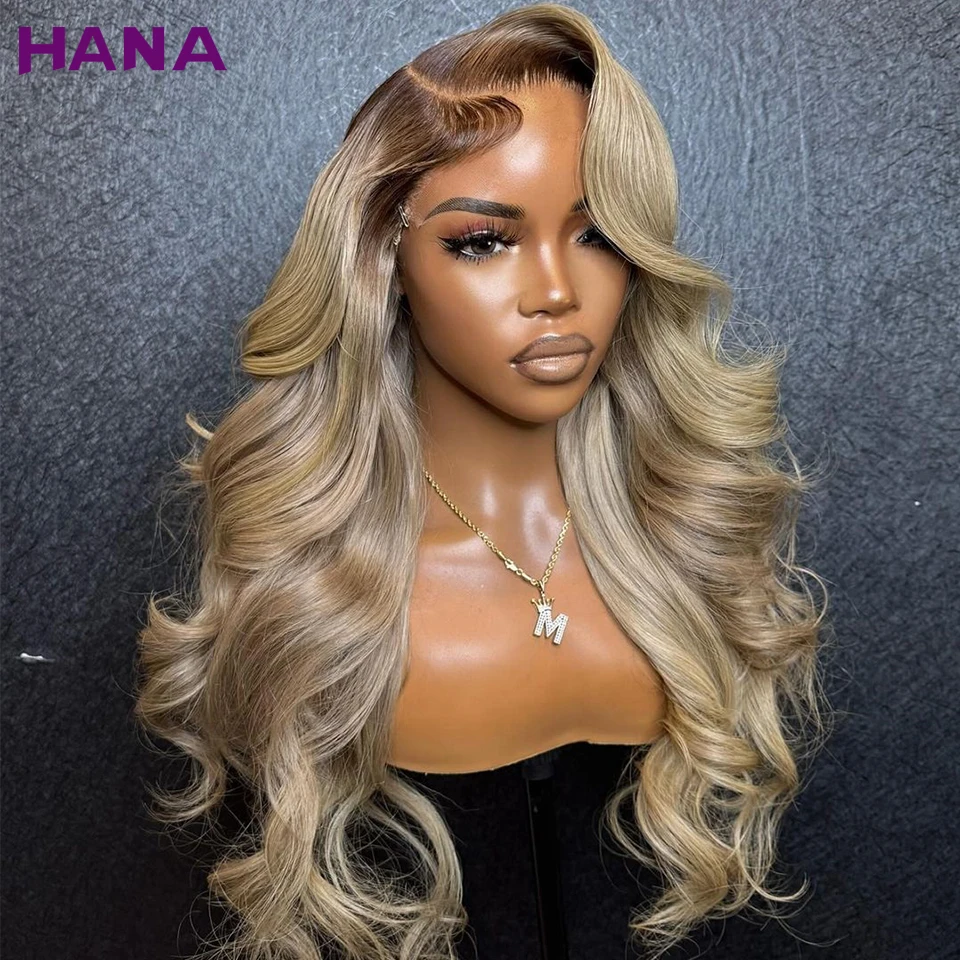 Parrucca bionda Ombre con radici scure colorata 5X5 con chiusura per le donne Parrucca frontale in pizzo Ombre biondo cenere 13X6 13X4 per capelli umani