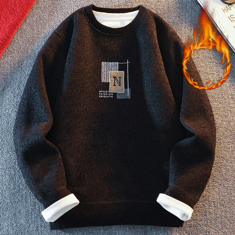 Suéter casual masculino de lã grossa, pulôveres de malha com gola redonda, pulôveres de moda