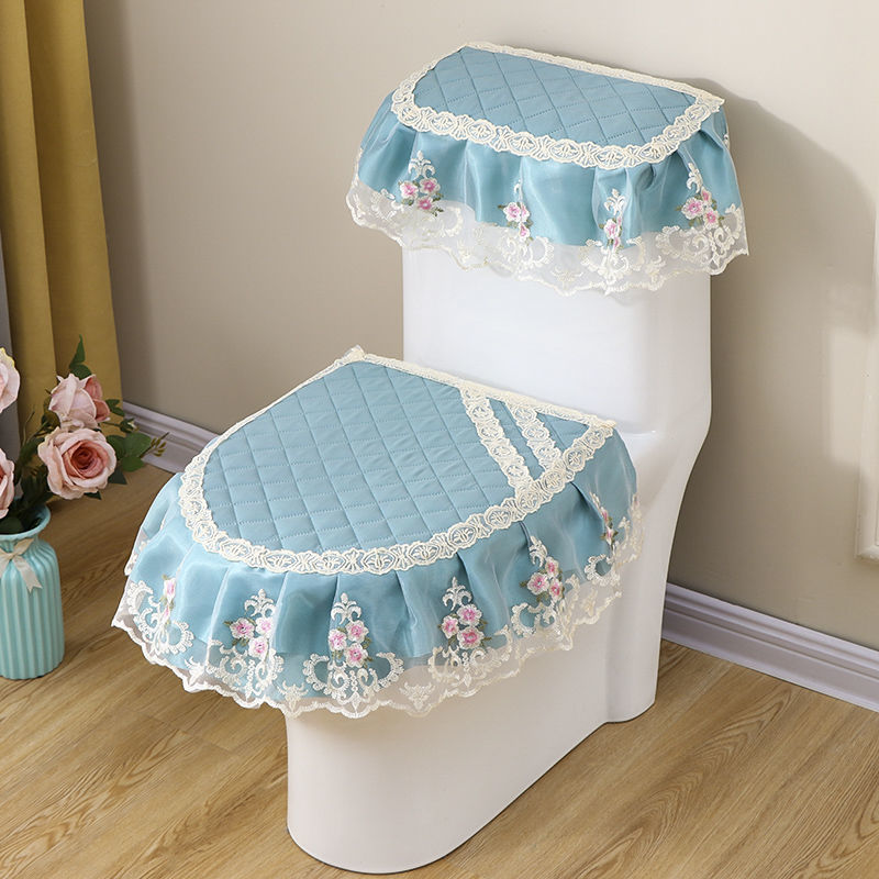 Set 3 buah Set tertutup penuh untuk Toilet, Set kain alas Toilet duduk renda ritsleting termal