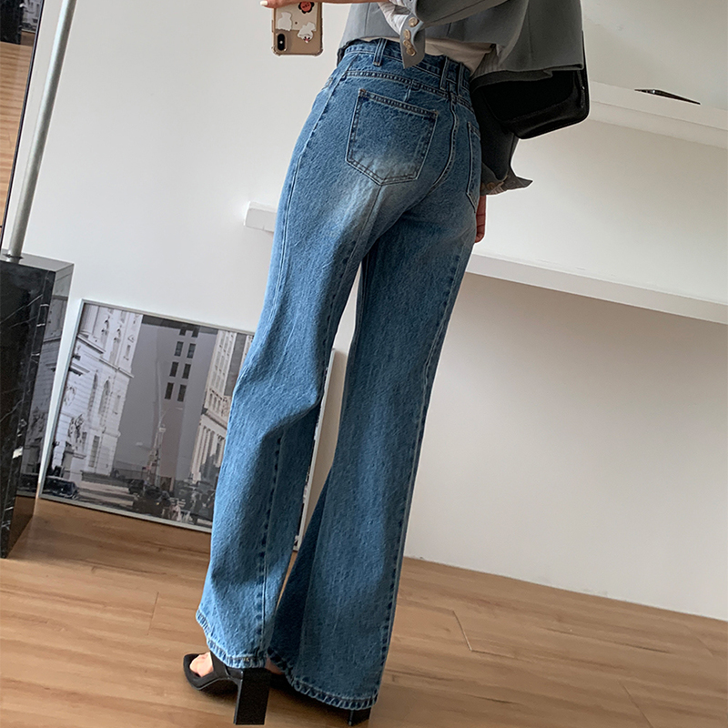 Slimming High Waist Straight Leg Jeans Women's Summer New Design Micro Flared Pants Wide Leg Long Trousers
