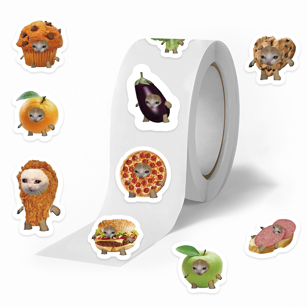 500pcs/롤 귀여운 음식 고양이 만화 씰링 스티커 창의력 DIY PVC 노트북 데칼 장식 Stiker 보상 선물 완구