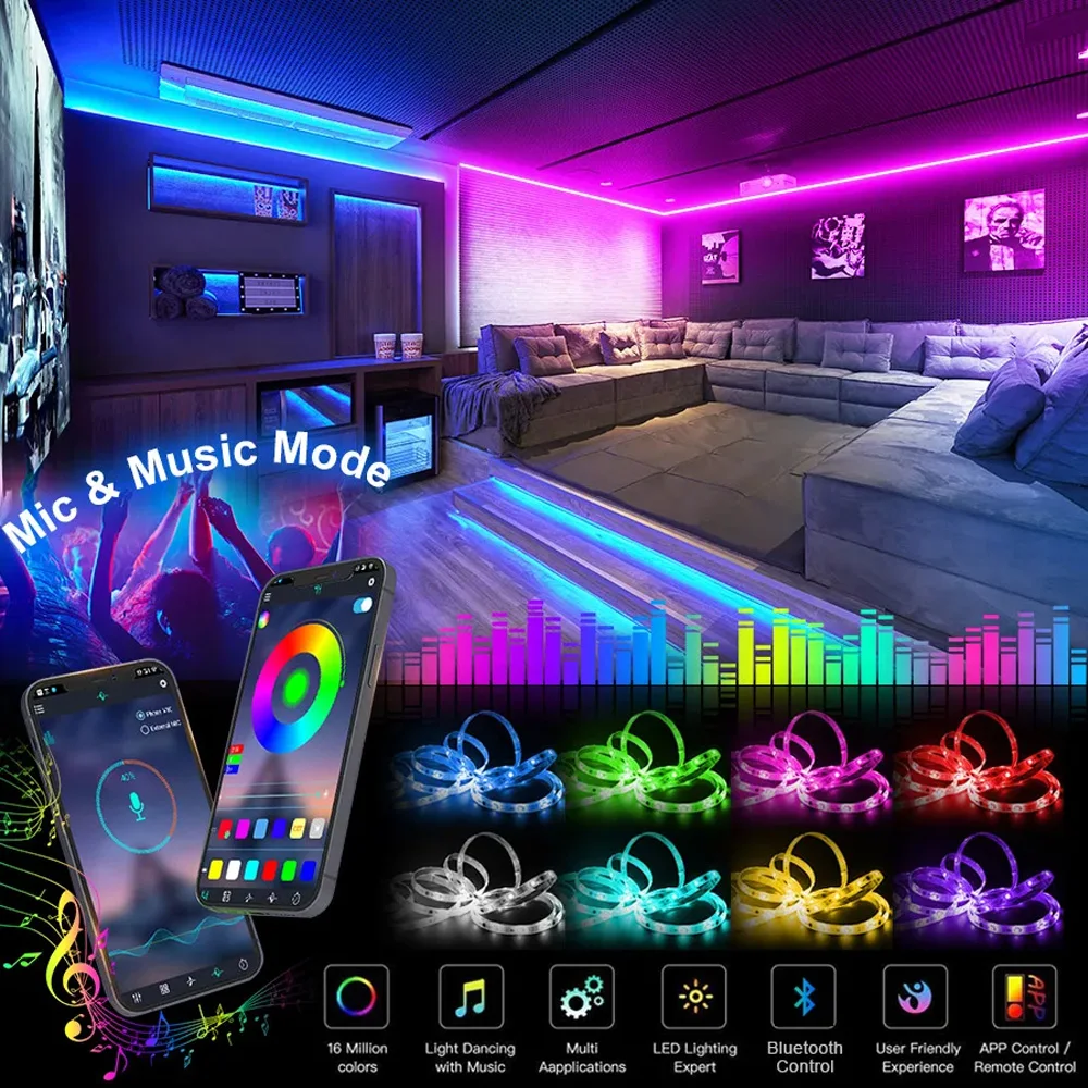 Colore RGB 5050 Striscia LED Bluetooth Nastro Decor per Camera LED 10m 15m 20m 30m PC TV retroilluminazione Illuminazione a LED al neon C meesтоди®дglas лента