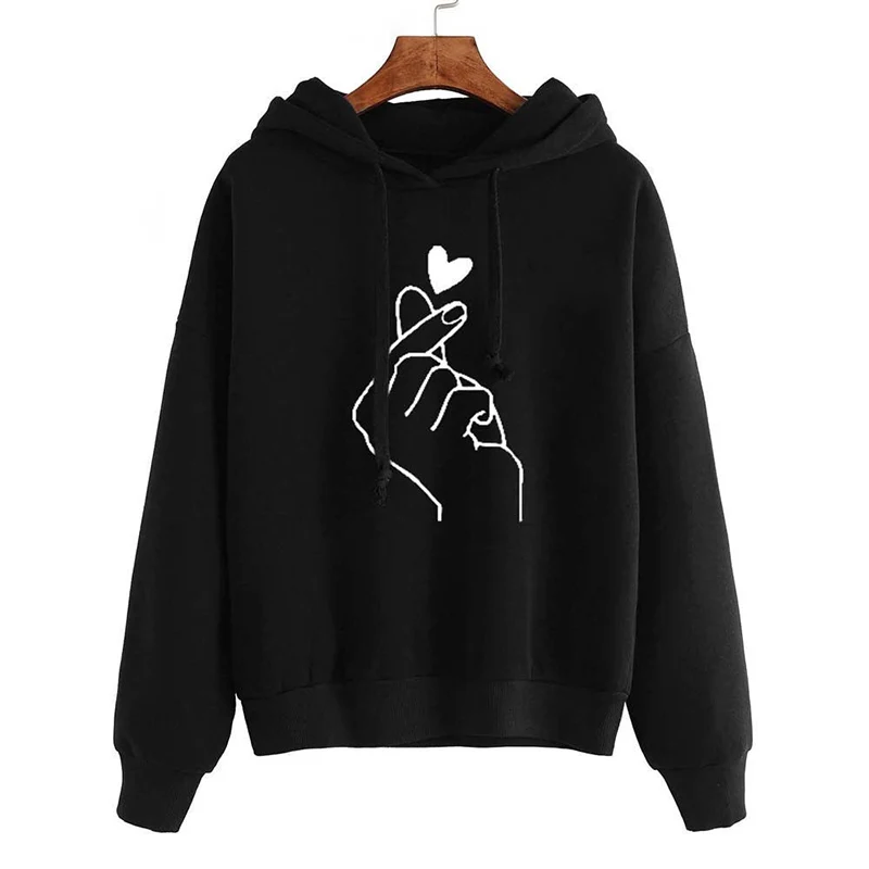 Sudadera con capucha de lana de otoño Color sólido dedo corazón con capucha moda coreana sudaderas de manga larga Top bolsillos con cordón sudaderas con capucha sueltas