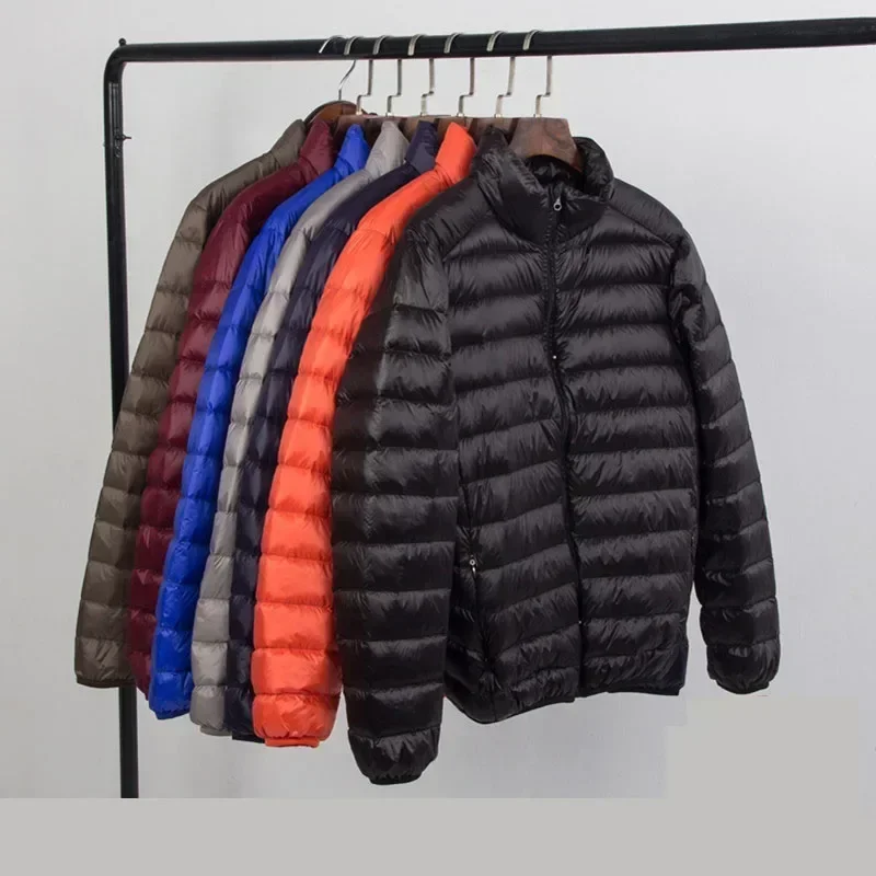Jaqueta de algodão leve de outono e inverno para homens elegantes com capuz curto, ultrafino, leve e justo