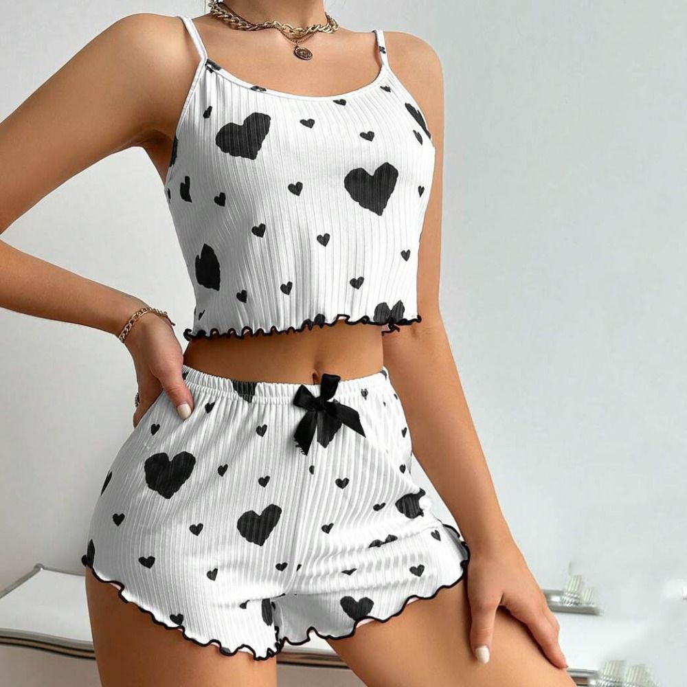 Neue Sommer Dünne Pyjamas Einfarbig Polyester Freizeit Anzug Homewear Set Sling Shorts Damen