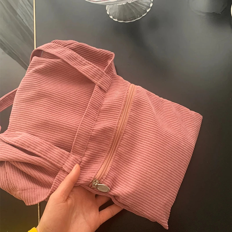 JIOMAY Corduroy Totes กระเป๋าสําหรับกระเป๋าสะพายสตรีหญิงนุ่มสิ่งแวดล้อมเก็บ Reusable หญิงกระเป๋าถือ Shopper Tote