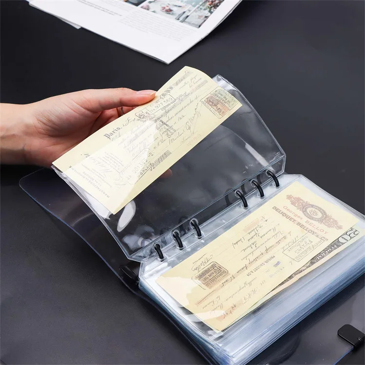 A5A6A7 Transparent PVC Double Sided 1 Flat Pull 1 Outer Opening Loose Leaf Bag Notebook  Document Filing Bag