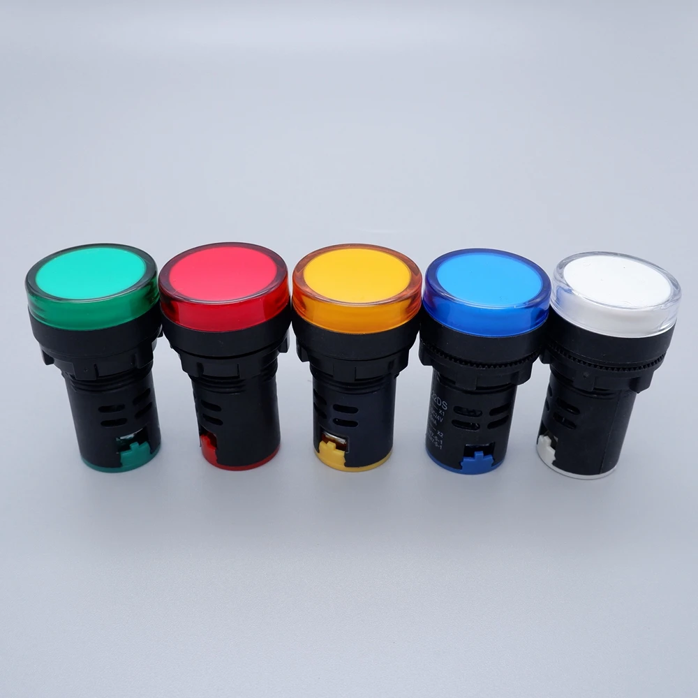 10 pièces 22mm lampe de signalisation d'alimentation en plastique AD16-22DS indicateur LED 12V 24V 220V rouge vert bleu jaune blanc montage sur panneau