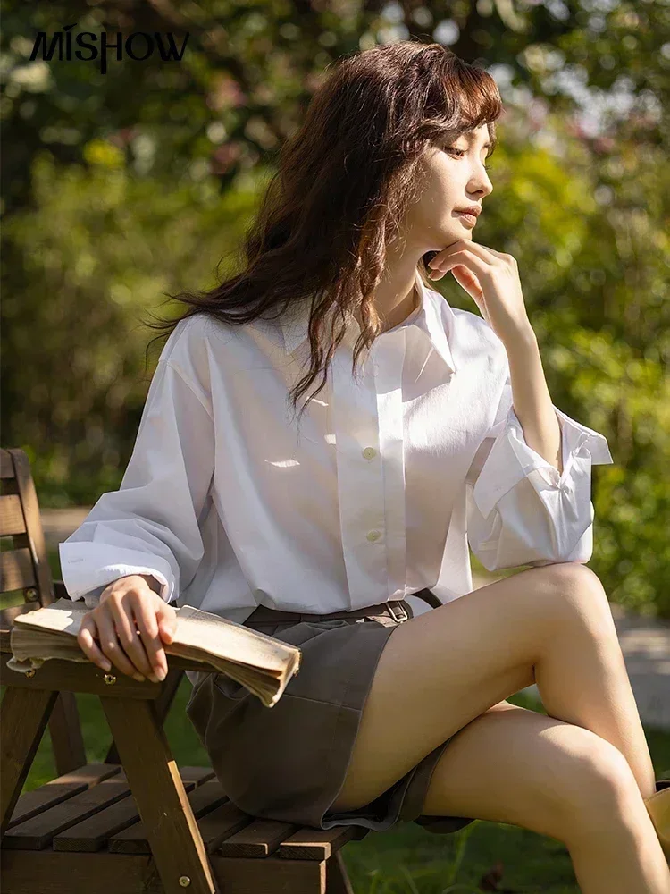 MISHOW-女性用シングルブレストポロシャツ,長袖トップス,オフィスウーマン用ルーズシャツ,丈夫な婦人服,春,mxc13c0006