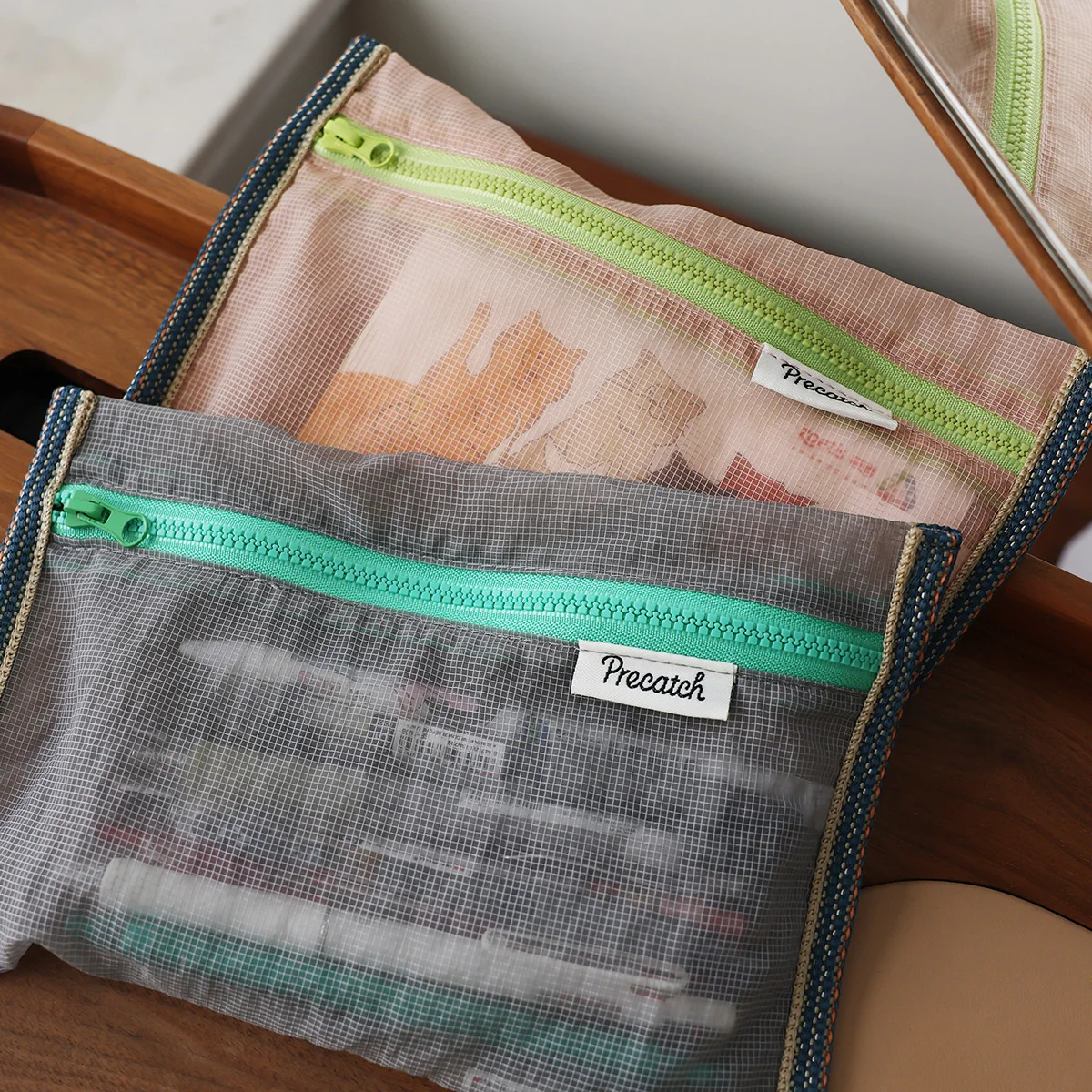 Translucent mesh nylon storage bag ID bag travel ticket data line pen storage portable thin foldable Cosmetic bag Pencil Case