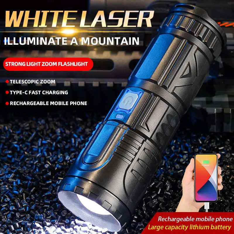 USB wiederaufladbare Outdoor-Taschenlampe AG55 Laser Docht Langstreckenlampe Notfall Power Bank Funktion LED-Licht Bergsteigen Taschenlampe