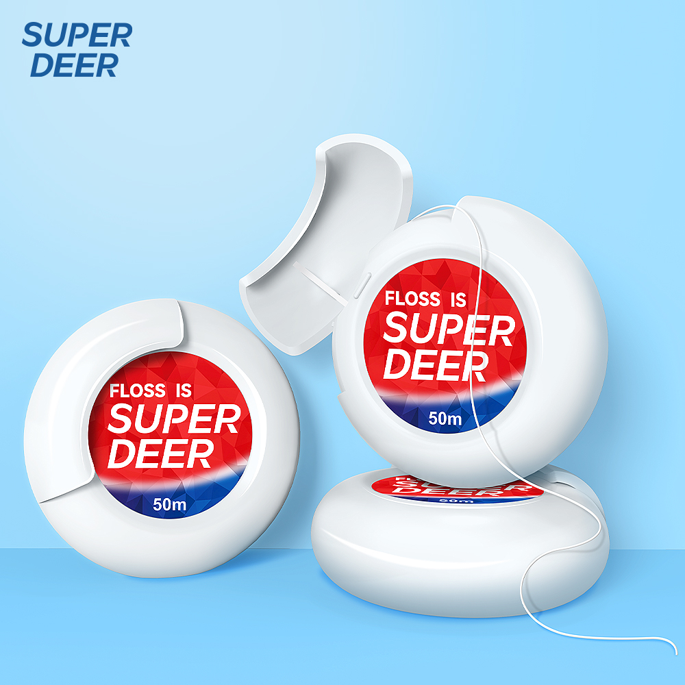 50 м рулон зубной нити Super Deer, портативный рулон межзубной нити свободной резки, инструмент для ухода за полостью рта со свежим дыханием