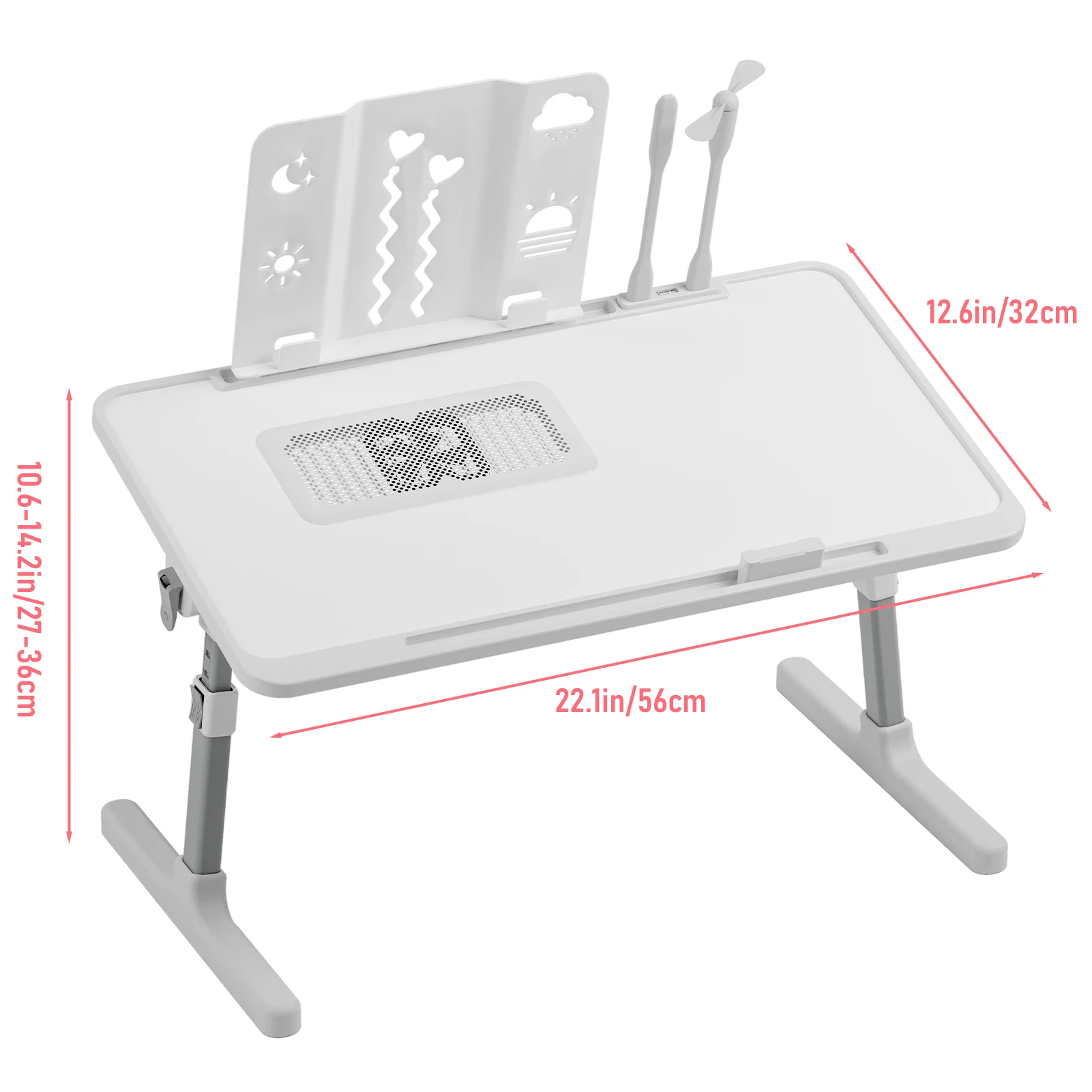 Laptop Bed Tray Table, Adjustable Lap Desk with Light Fan, Folding Laptop Desk for Bed with USB, Bed Desk with Storage Drawer