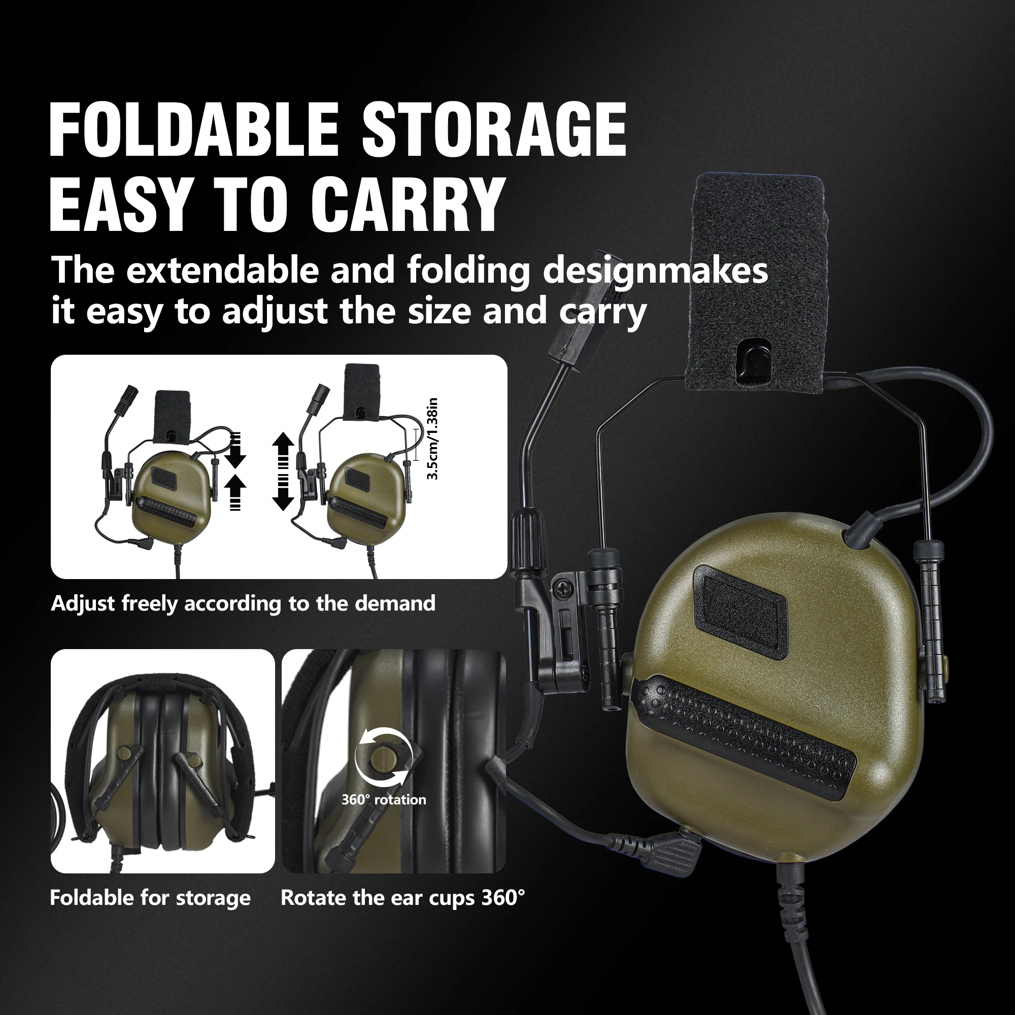 ARM NEXT F10 Tactical Headset Noise Cancelling Hunting & Shooting Headphones with Brackets for Wendy M-LOK/ARC Helmets earmor