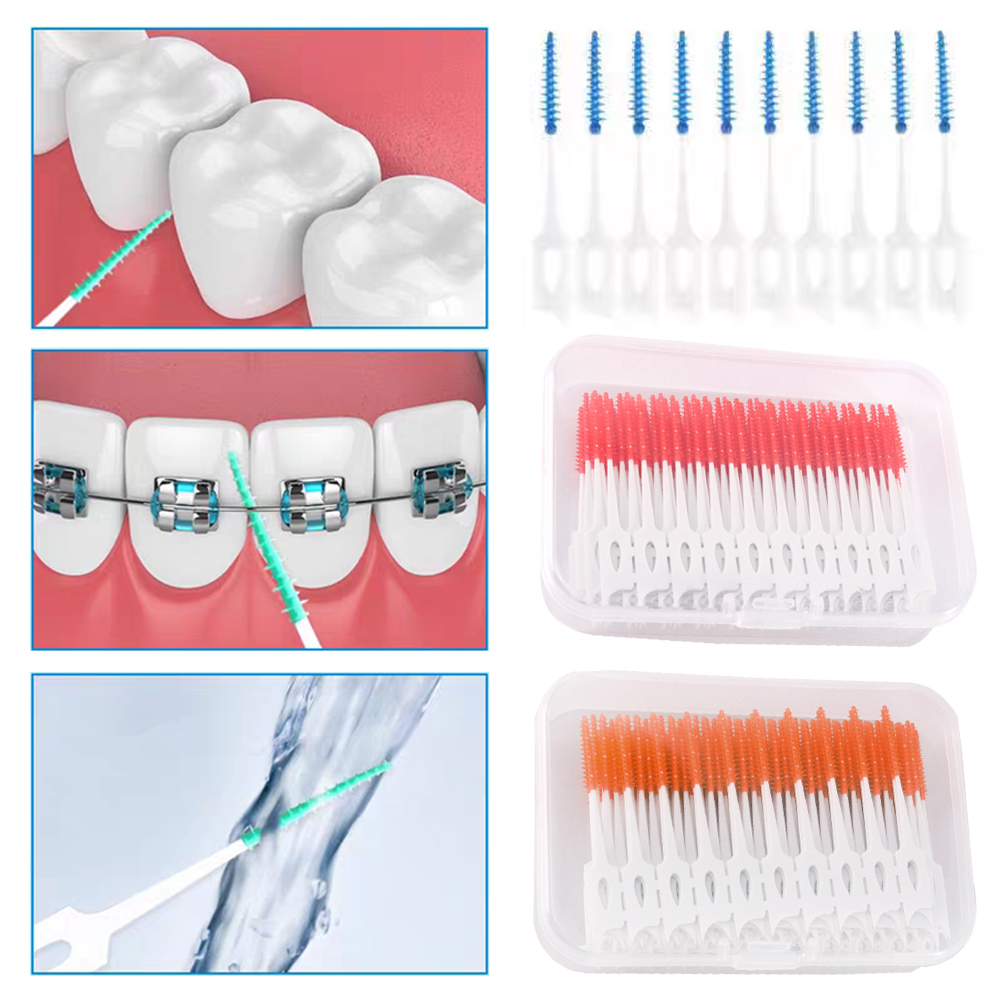 200 Uds. Cepillos interdentales de silicona entre los dientes palillos de dientes de silicona con hilo cepillo de palillos desechable herramienta de limpieza bucal