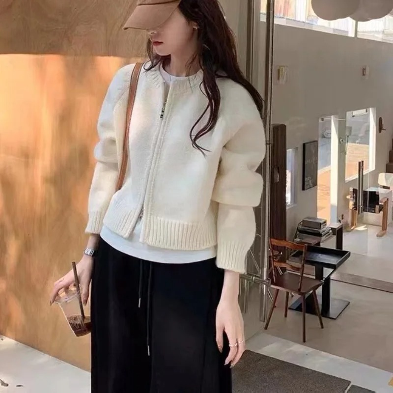 Koreanische Frauen Gestrickte Pullover Herbst Winter Chic Lose Langarm Strickjacke Tops Einfache Feste Farbe Pullover Jacke