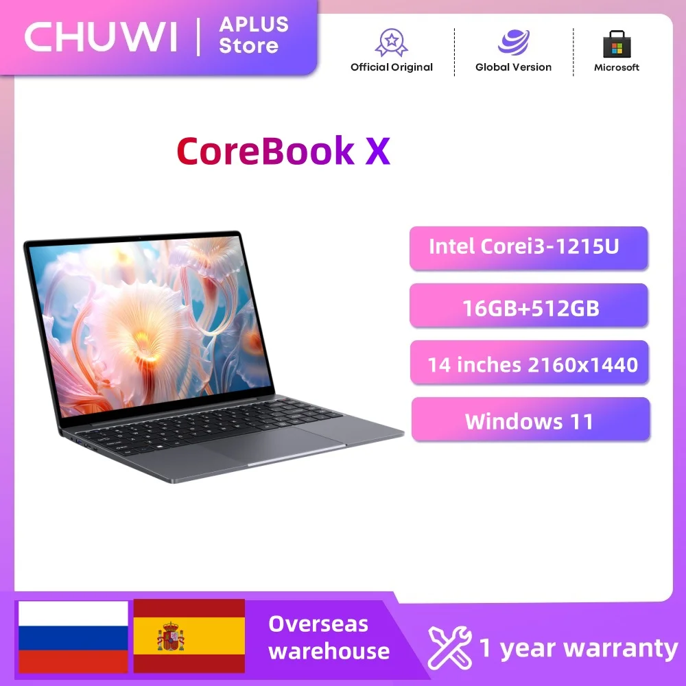 CHUWI CoreBook X Laptop Gaming Intel Core i3-1215U 6 Core 8 Fili 16 GB di RAM 512 GB SSD 14 pollici FHD Windows 11 Notebook PC Wifi6