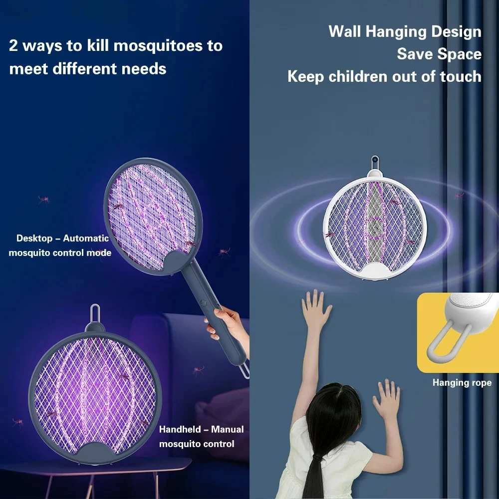 Aggiornato 4 In 1 Electric Mosquito Killer pieghevole palmare Bug Zapper USB ricaricabile Fly Swatter con trappola a luce UV insetto