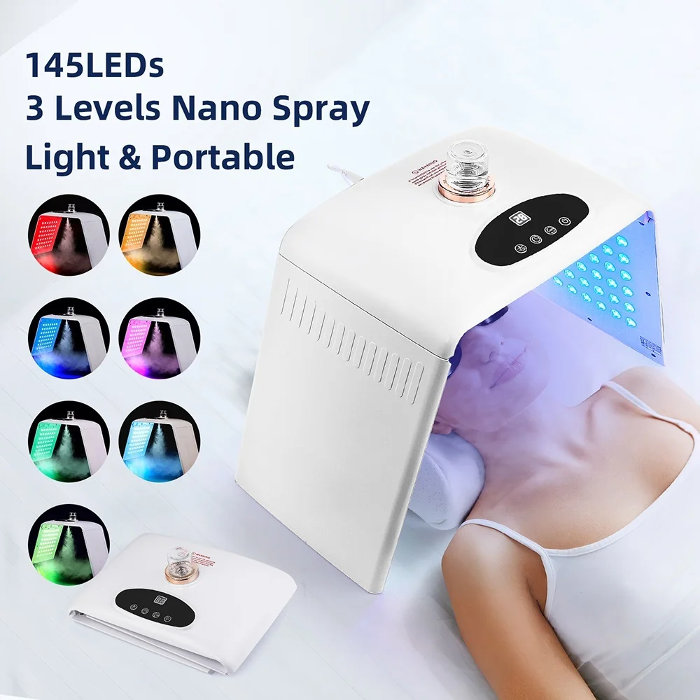 เครื่องโฟตอนแอลอีดี7สีพับได้พร้อมสเปรย์นาโน3ระดับมาส์กบำรุงผิวและบำรุงผิวกายร้านเสริมสวยใช้ในบ้านดูแลผิว