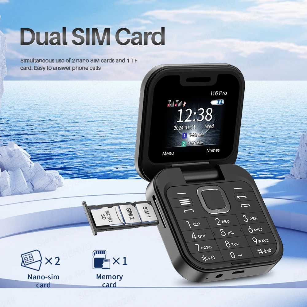 SERVO i16PRO 2G GSM デュアルSIMフリップミニ携帯電話 自動通話録音 スピードダイヤル マジックボイス FMラジオ 小型折りたたみ電話 Type-C