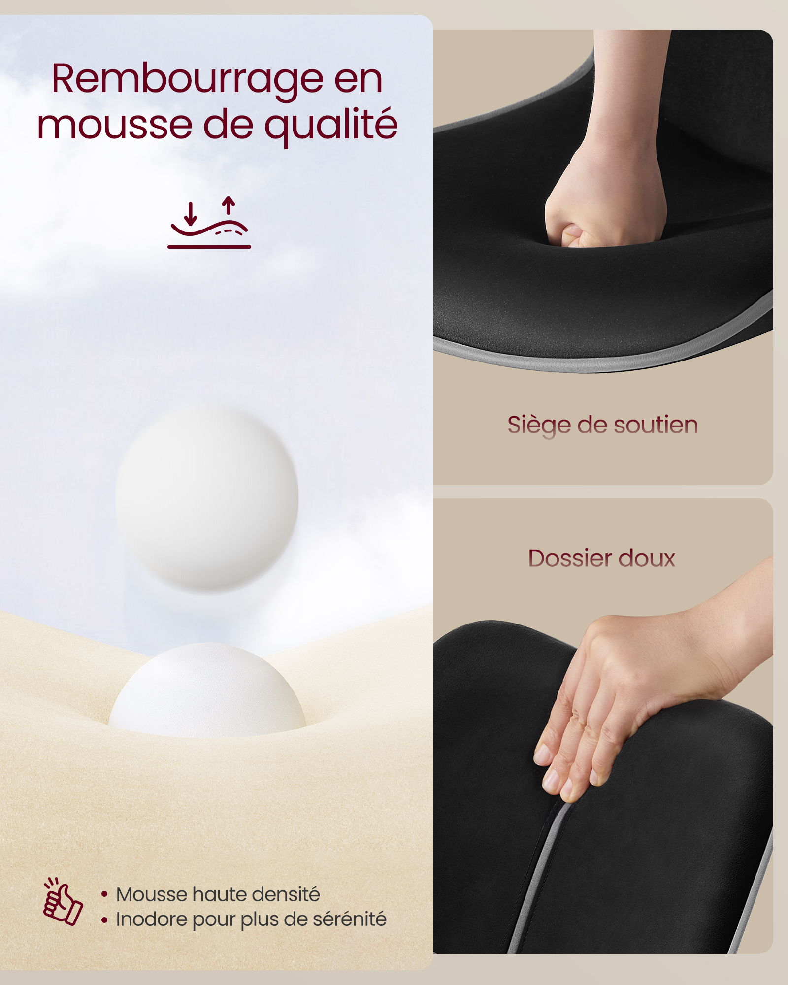 Lot de 2 Tabourets de Bar, Pivotants, Réglables en Hauteur, Dossier Ergonomique, Velours, Base Métallique, Modernes,  Noir d'encre