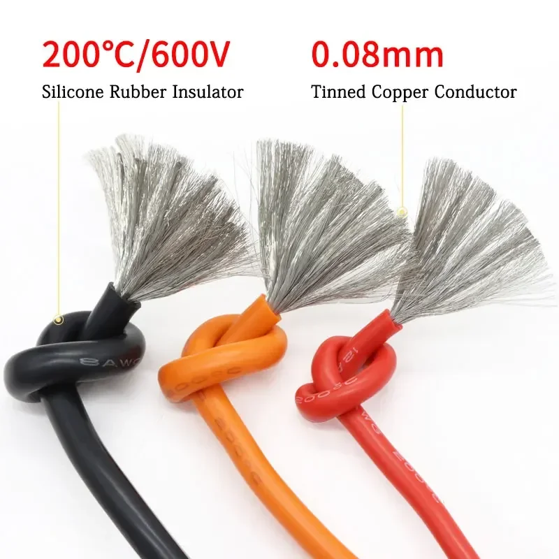 Cable resistente al calor de 1M/5M 30 28 26 24 22 20 18 16 15 14 13 12 10 AWG alambre de silicona Ultra suave cobre Flexible de alta temperatura