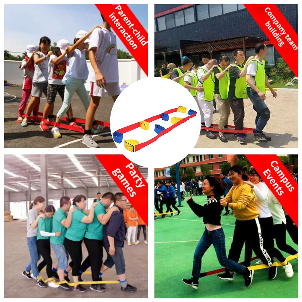Grupo de niños, juegos al aire libre, juguetes deportivos, pasos gigantes, construcción de grupos, entrenamiento divertido, equipo de adultos, equipo interactivo de competición