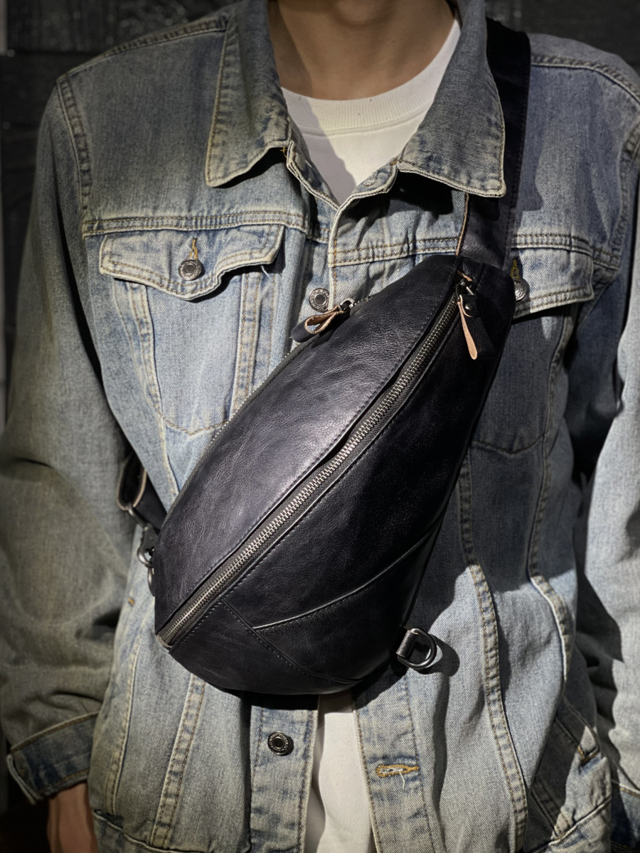 New Handmade Vegetable Tanned Cowhide Casual Crossbody Bag Top Layer Cowhide Single Shoulder Bag Hand Rubbed Color Leather Wa...