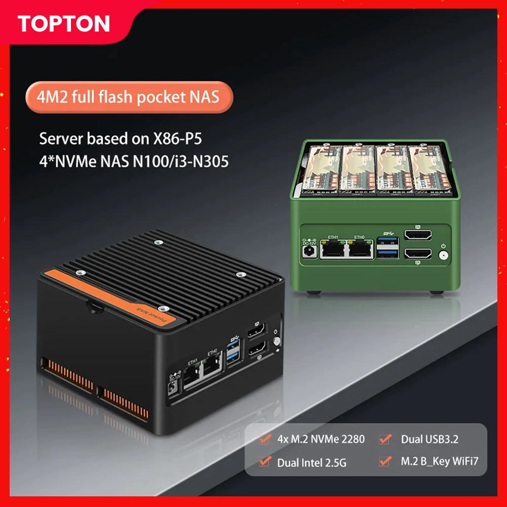 Neues Pocket NAS 4xM.2 NVMe Board 12. Generation Firewall Mini PC Intel i3 N305 N100 2xi226-V 2.5G Soft Router DDR5 4800 2xUSB3.2 2xHD