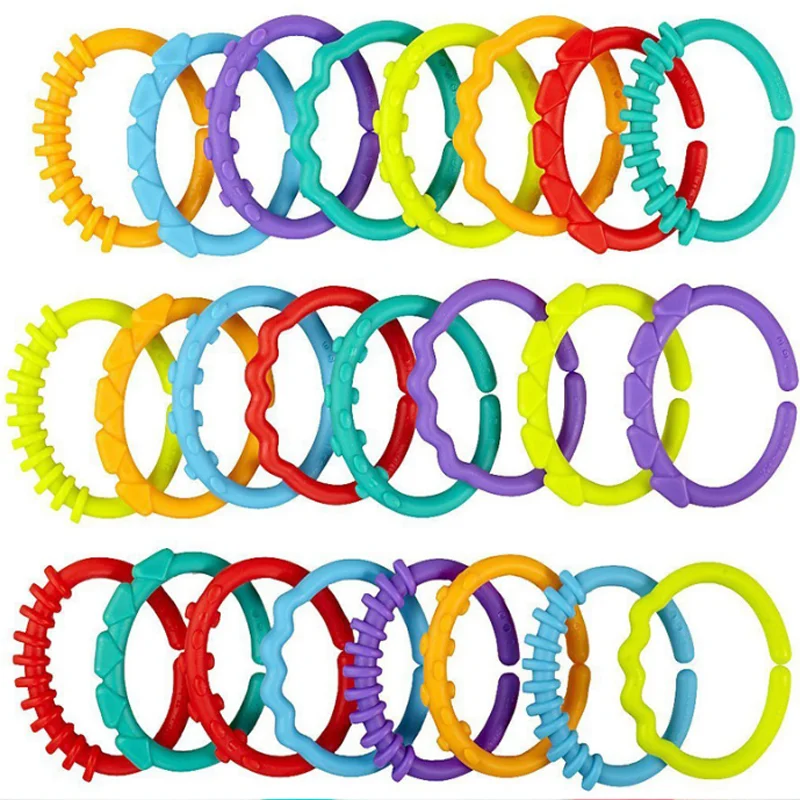 8pcs Baby Teether Rattles ของเล่น Chew ของเล่นสําหรับทารกแรกเกิดยางสายรุ้งแหวนความปลอดภัยของเล่นเด็กเปลรถเข็นเด็กแขวน